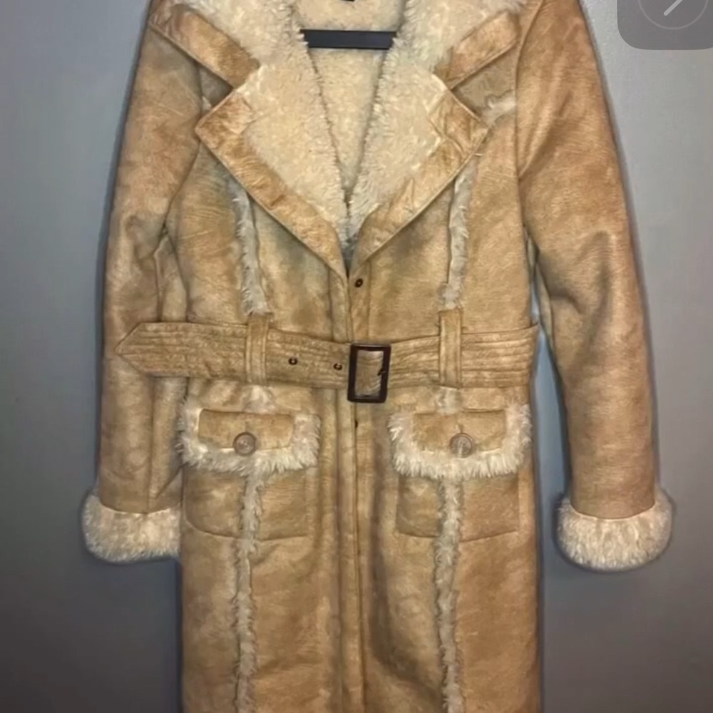 Bebe Camel Color Vegan Faux Shearling Coat (Giving Penny Lane) Size L